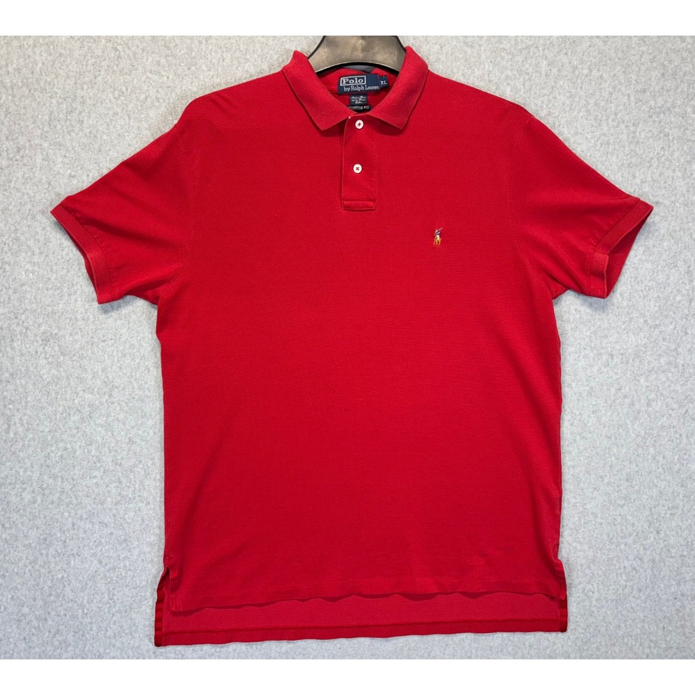 Polo Ralph Lauren Mens XL Red Pima Cotton Custom Fit Short Sleeve Polo Shirt